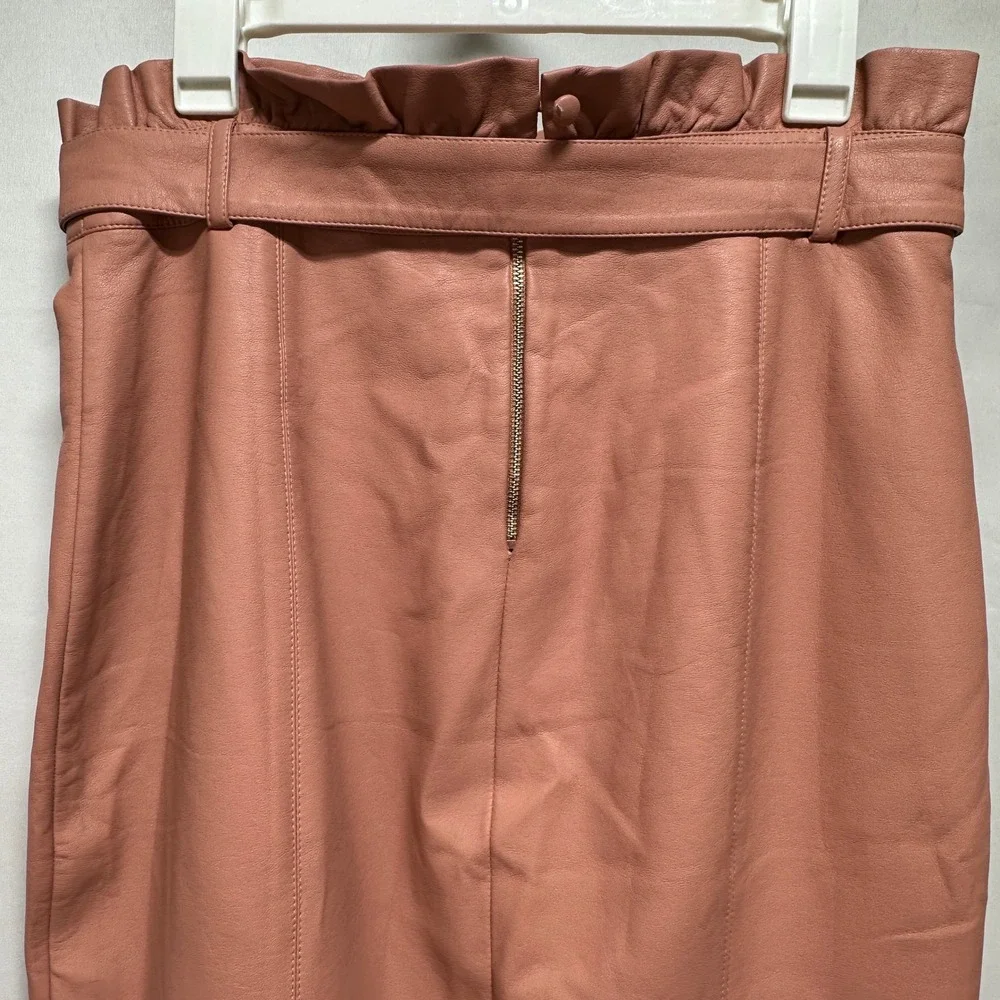 Alice Dusty Rose Faux Leather Paperbag‎ Waist Midi Skirt Belted Size Large